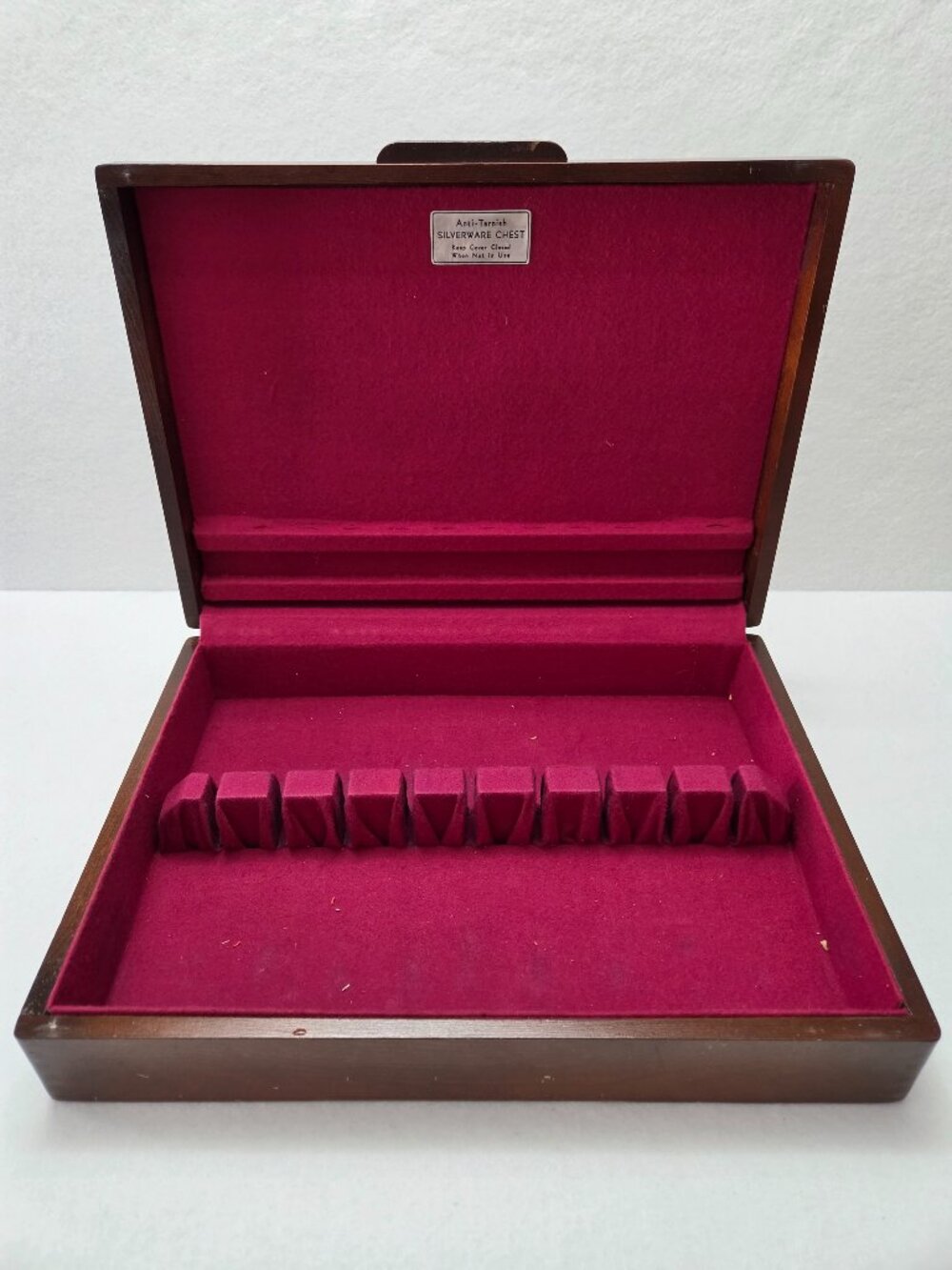 Vintage Brown Wood Anti Tarnish Silverware Flatware Storage Chest